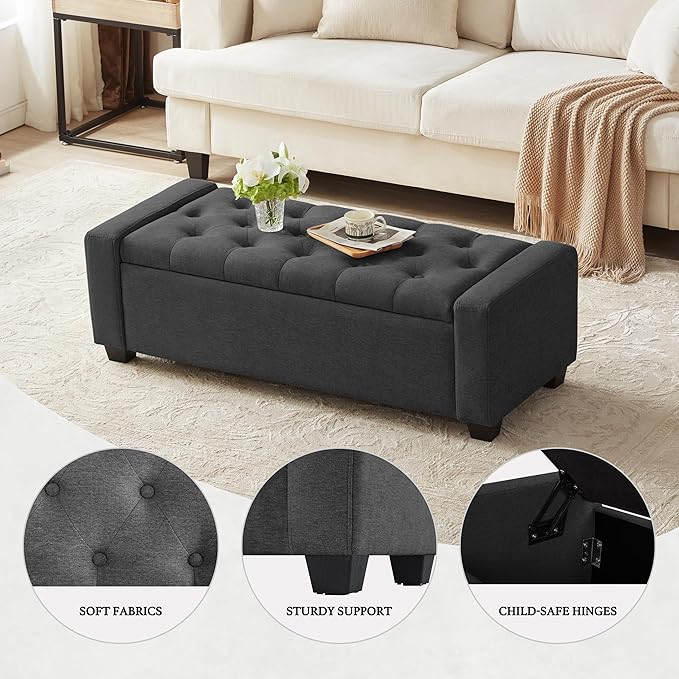 48" Ottoman with Storage, Storage Ottoman Bench with Safety Hinge, Upholstered - Image 6