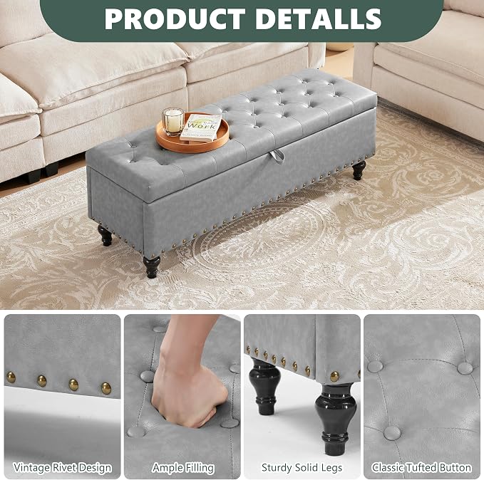 51.8’’ Storage Ottoman Bench, Faux Leather Ottoman - Image 5