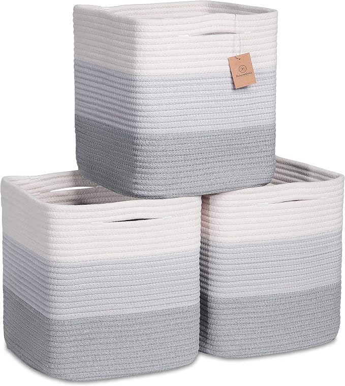 NaturalCozy Storage Cubes 11 Inch Cotton Rope Woven Baskets by NaturalCozy