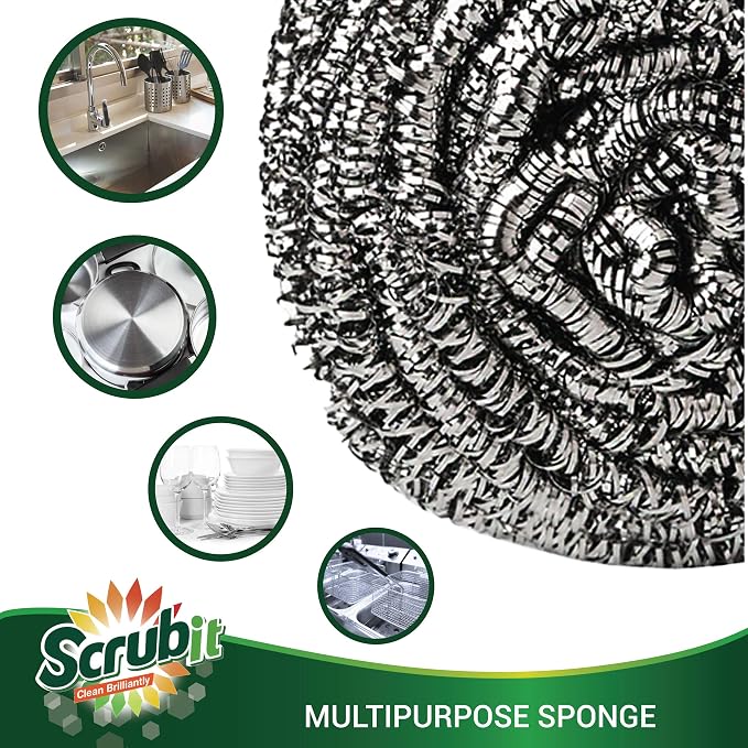 12 Pack Stainless Steel Scourers by Scrub It – Steel Wool Scrubber Pad Used - Image 5