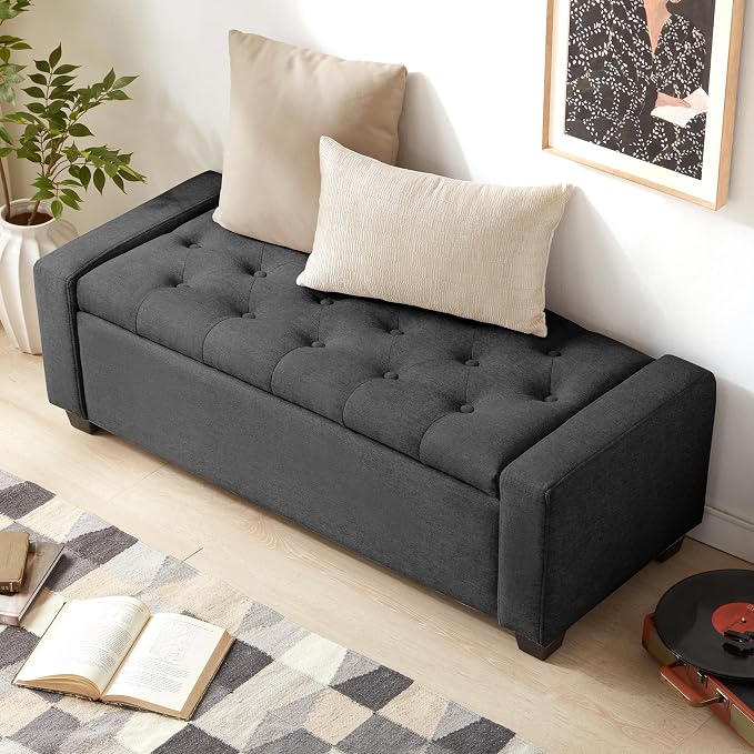 48" Ottoman with Storage, Storage Ottoman Bench with Safety Hinge, Upholstered - Image 3