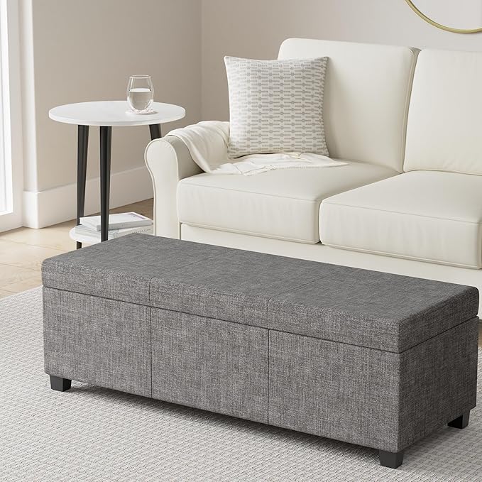SIMPLIHOME Avalon 48 inch Wide Contemporary Rectangle Storage Ottoman Bench in - Image 2