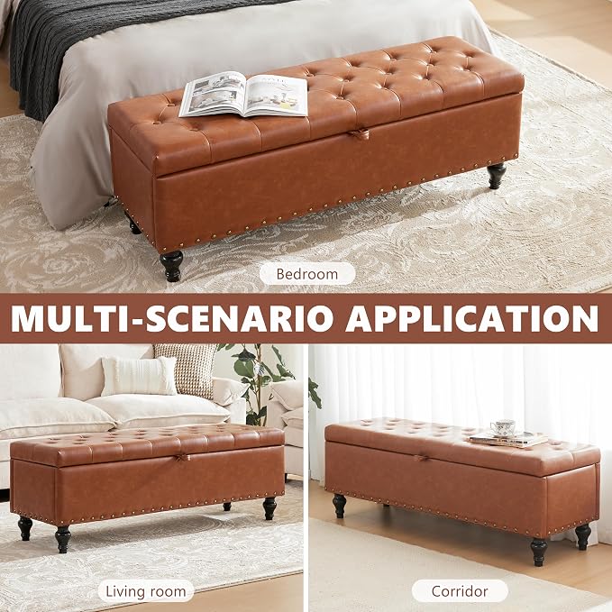 50" Storage Ottoman Bench, Tufted Ottoman - Image 4