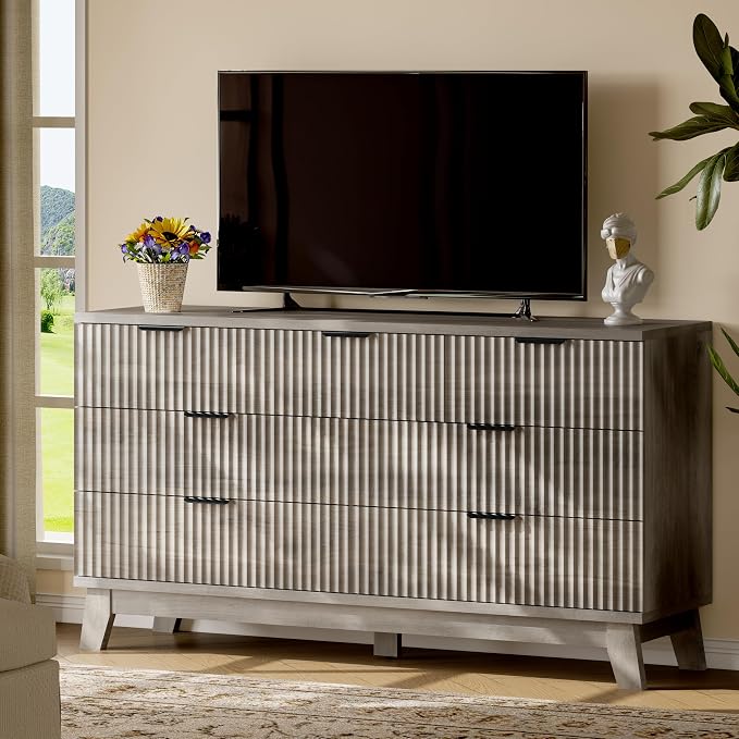 Fluted Dresser with 7 Drawers, Wooden Dresser TV Stand, Wood Closet Clothes - Image 7