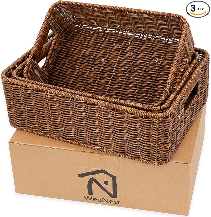 Baskets for Organizing, Undershelf Wicker Storage, Hand Woven Organizer for by WeeNest