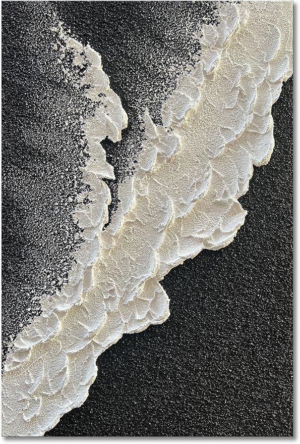 NANKAI Handcrafted Thick Texture Black and White Abstract Canvas Art Ocean Wave by NANKAIOilPaintingArt