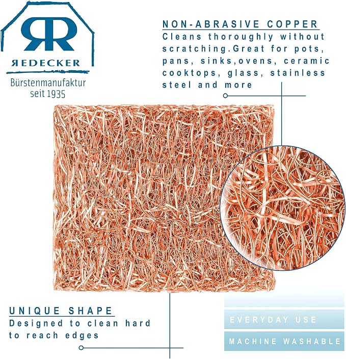 Redecker Copper Thread Mini Scrubber, 2 x 1-5/8 inches, Non-Abrasive Scouring - Image 4