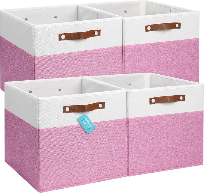 OrganiHaus 13x13 Cube Fabric Storage Bins Set of 4, Fabric Storage Cubes w/ by OrganiHaus