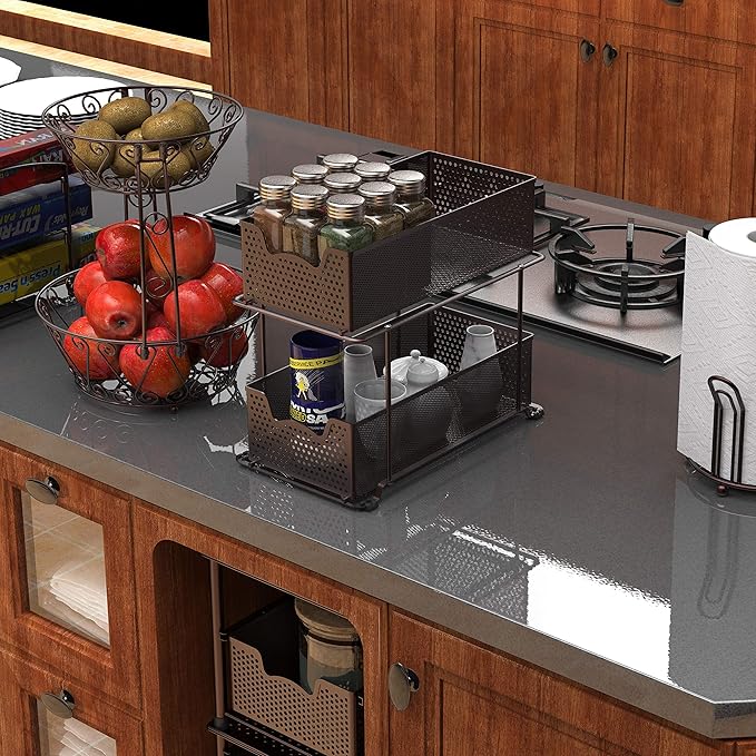 SIMPLE HOUSEWARE 2 Tier Sliding Cabinet Basket Organizer Drawer - Image 2